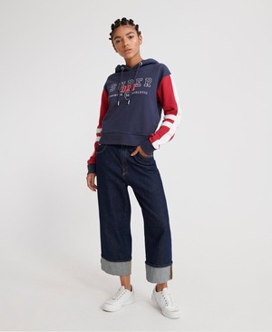 Superdry Abel Cropped Női Kapucnis Pulóver Sötétkék | HGXQS8136